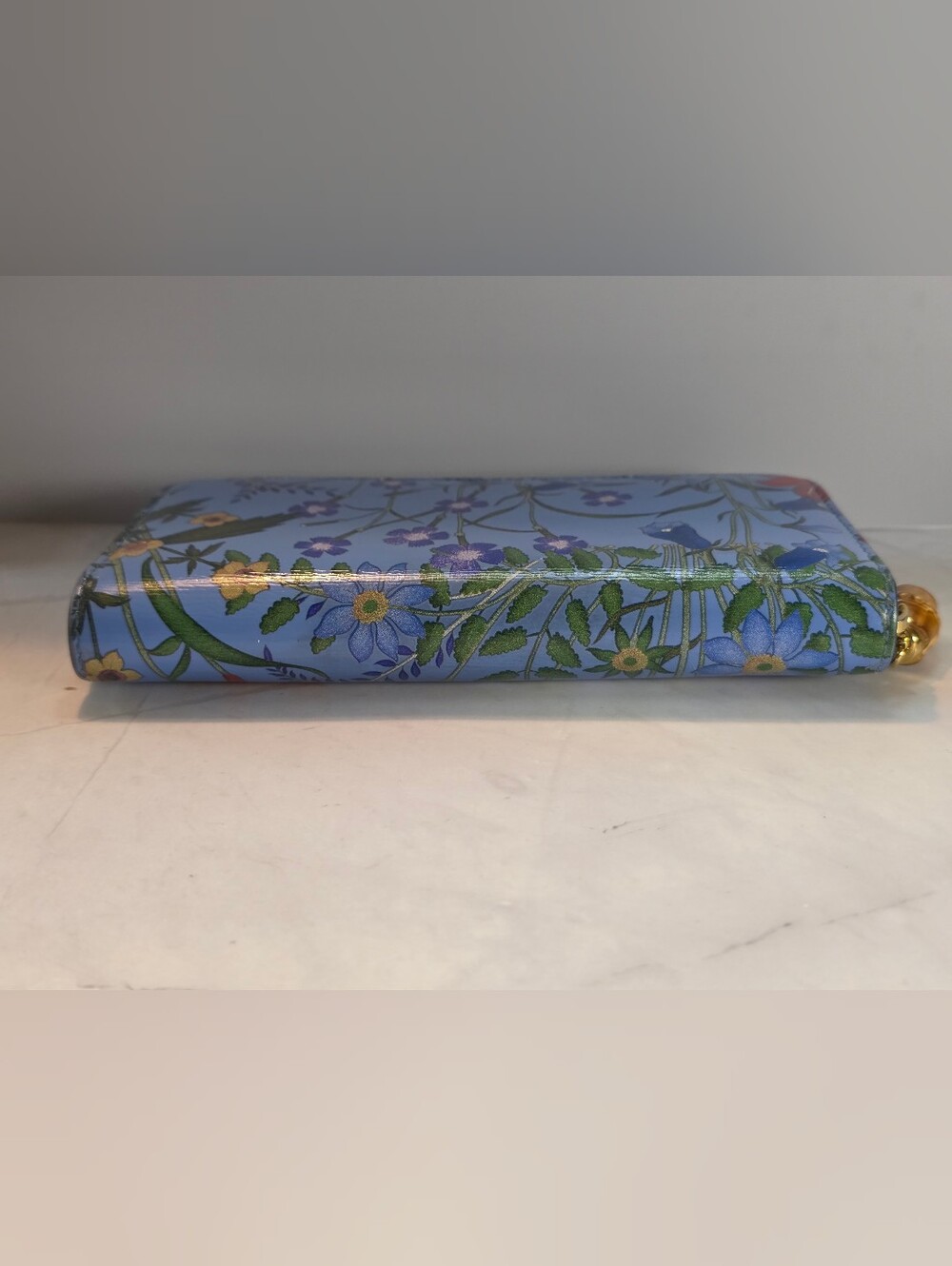Gucci Blue Flora Zip Wallet with Bamboo Pull - Picture 11 of 11